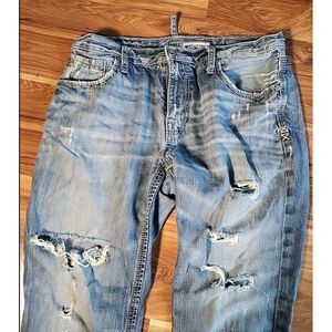 BKE Derek Straight Jeans Heavily Distressed 36x26 Ripped Mens 36R Frayed Grunge